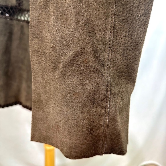 WHITE STAG Y2K Brown Suede Leather Blazer Jacket  Crochet Patchwork Women's XL - Picture 4 of 7